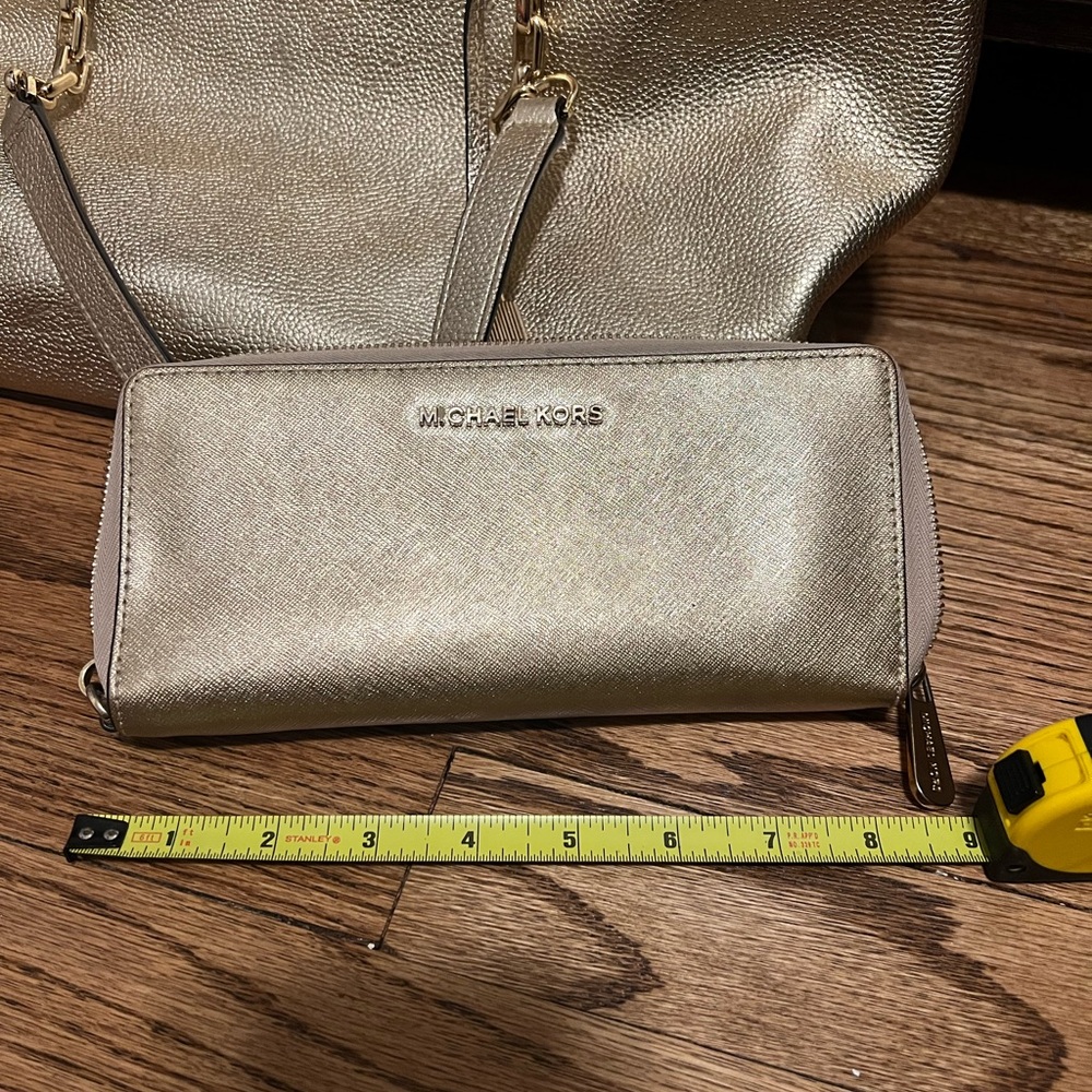 Michael Kors Metallic Gold Zip-Around Saffiano Wallet